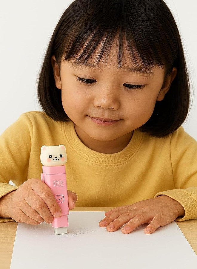 Parshya Pink Retractable Stick Eraser with Cute Animal Topper | Mess-Free & Refillable | Unique Kawaii School Supplies for Girls (1-Pack) - Image 2